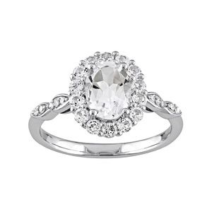 14k Gold White Topaz & Diamond Accent Oval Ring